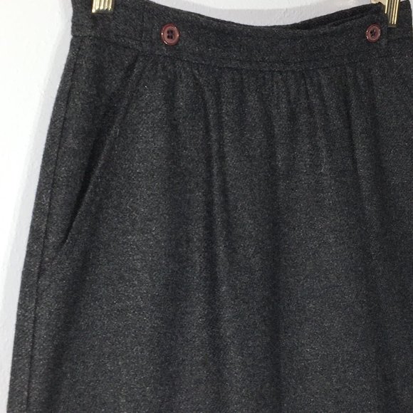 Vintage 80s 90s Dark Grey Business Skirt, Retro Button Waist Casual Office Skirt - Picture 6 of 12